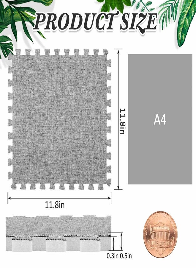 Amylove 16 Pcs Interlocking Floor Tiles Gray Cotton Jute Surface Floor Mat Non Slip Rubber Play Mat Square Carpet Soft Climbing Area Rugs for Home Playroom, 12 x 12 x 0.4 Inch - Image 2